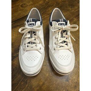 Keds WH60207 Womens White Leather Lace-Up Sneaker Navy Accent Classic Preppy 7.5